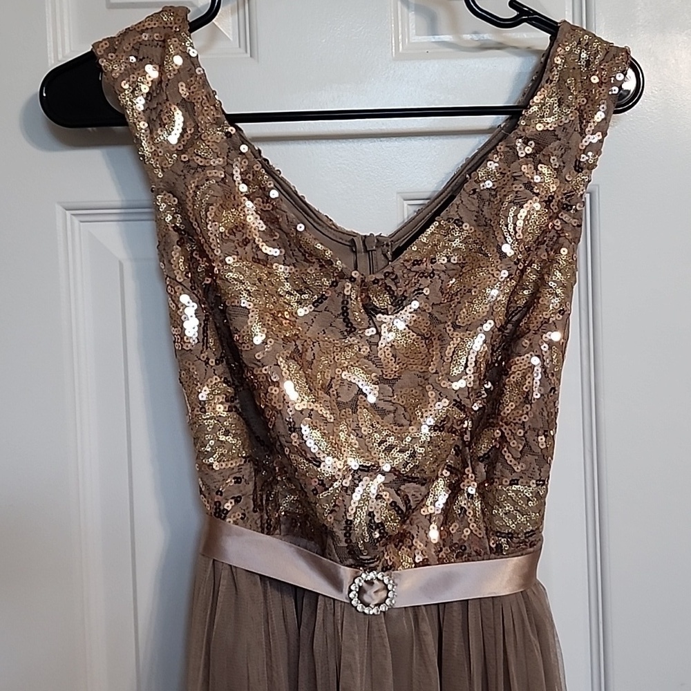 Candolite Bronze Gold Brown Sequin and Tulle Dress Size Petite Large​​​​